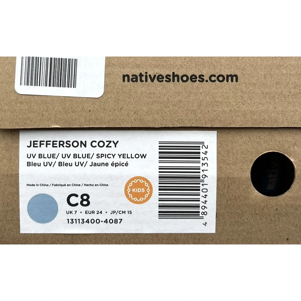 Native Jefferson Toddler Boys Slip-On Cozy Clogs Size 8 Blue-Yellow Warm Shoes‎
